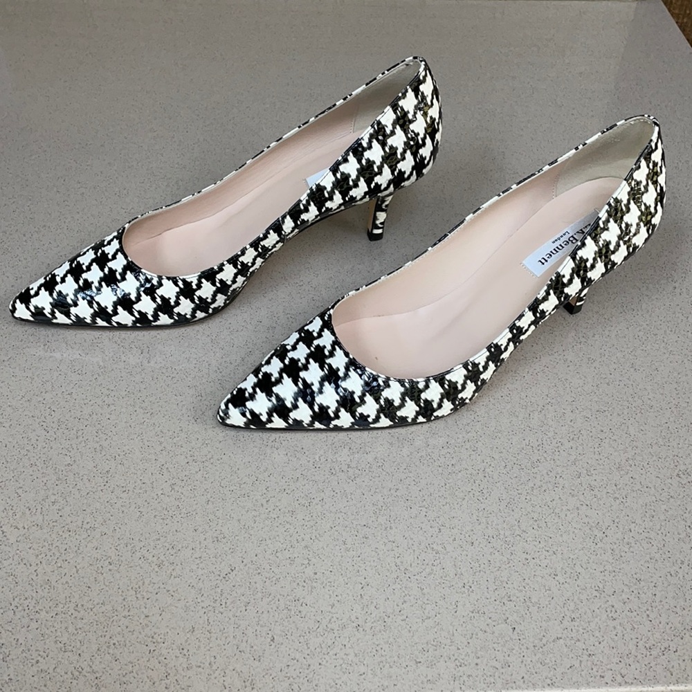 LK Bennett black and white checked mid heel